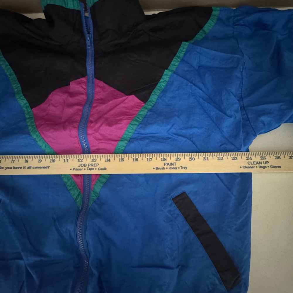 Vintage Colorblock Windbreaker Geometric Jacket Blue Black Magenta Large 80s 90s - Picture 7 of 8